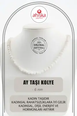 Ay Taşı 6 mm Dizi Doğal Taş Kolye - 1