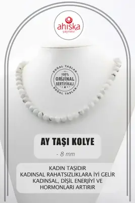 Ay Taşı 8 mm Dizi Doğal Taş Kolye - 1