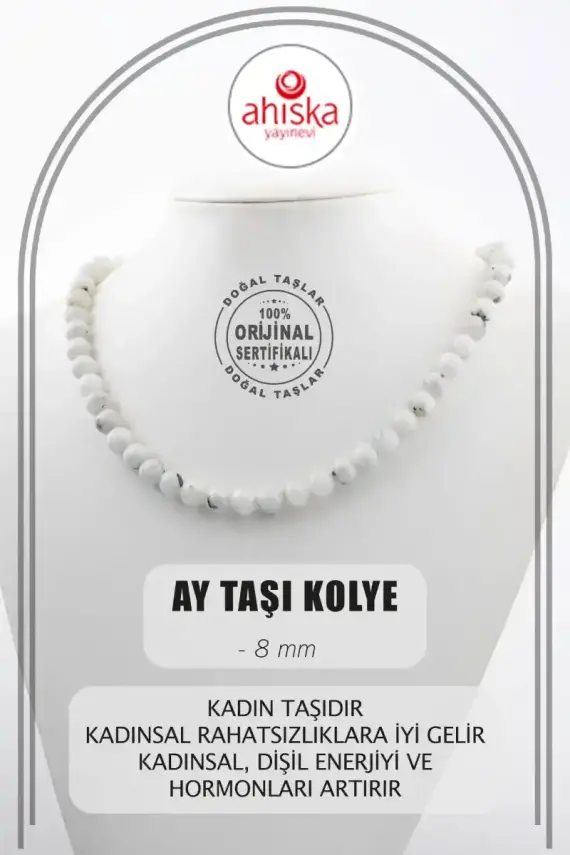Ay Taşı 8 mm Dizi Doğal Taş Kolye - 1