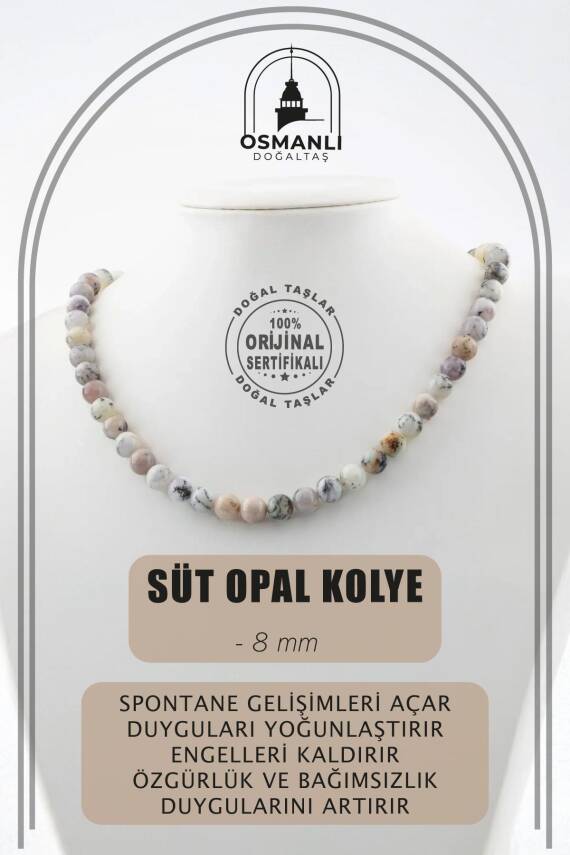 Ay Taşı 8 mm Dizi Doğal Taş Kolye - 1