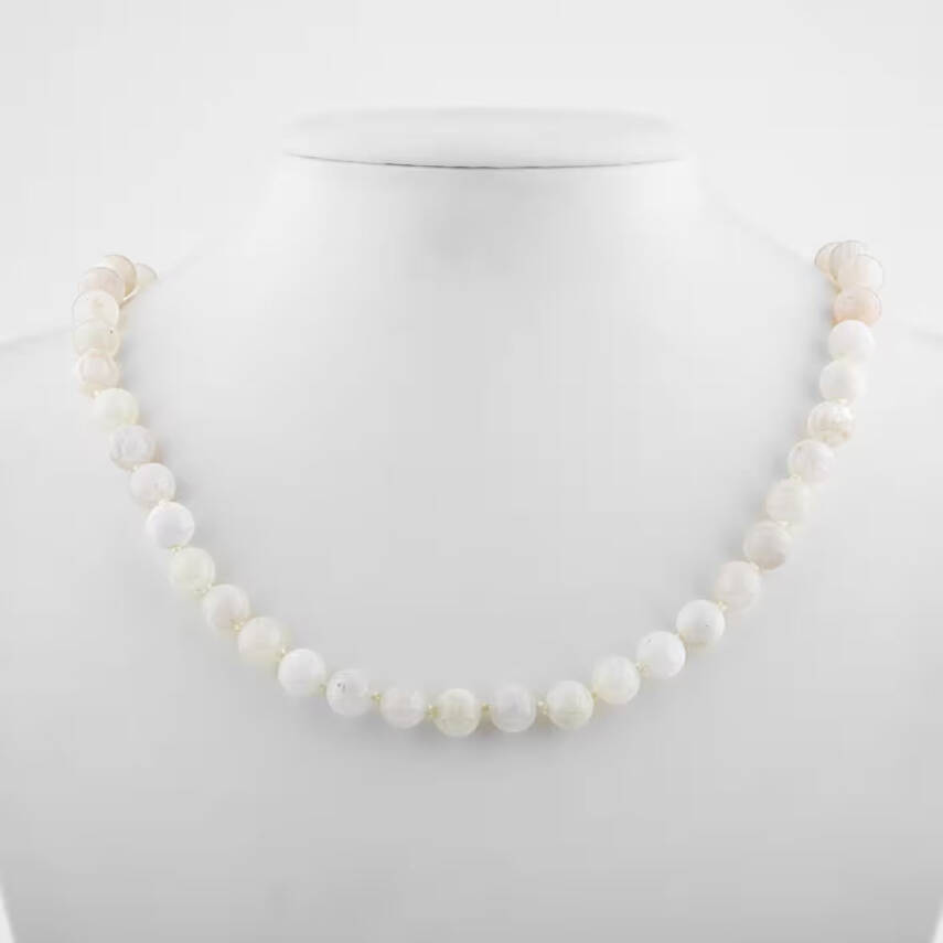 Ay Taşı 8 mm Düğümlü Doğal Taş Kolye - 1