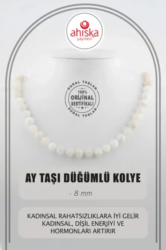 Ay Taşı 8 mm Düğümlü Doğal Taş Kolye - 1