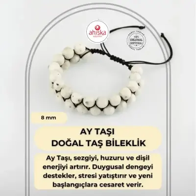 Ay Taşı 8mm Çift Sıra Makrome Doğal Taş Bileklik - Doğal Taş (1)