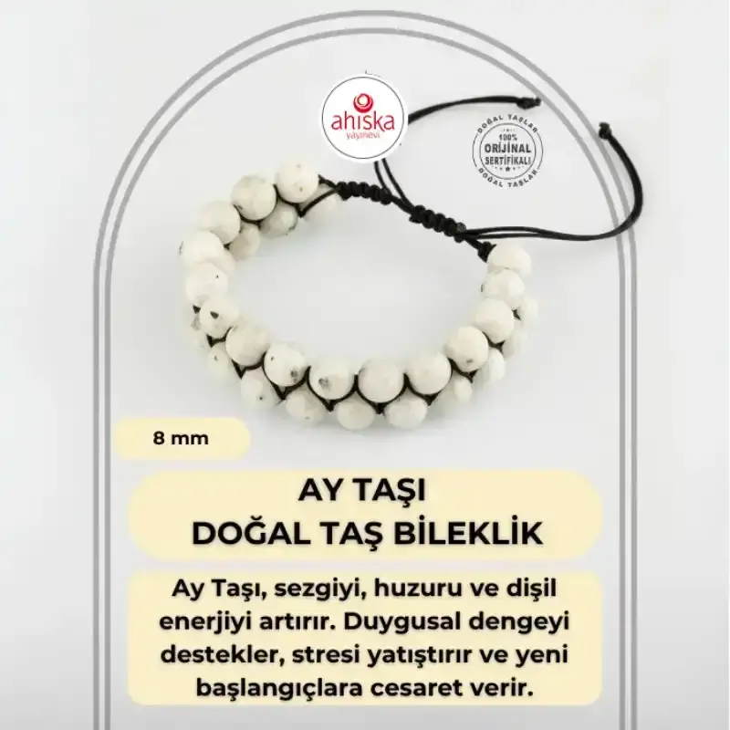 Ay Taşı 8mm Çift Sıra Makrome Doğal Taş Bileklik - 2