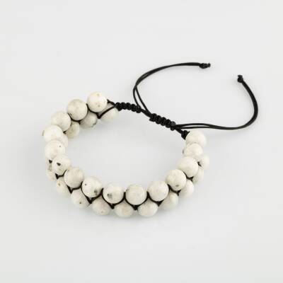 Ay Taşı 8mm Çift Sıra Makrome Doğal Taş Bileklik - Osmanlı Doğaltaş