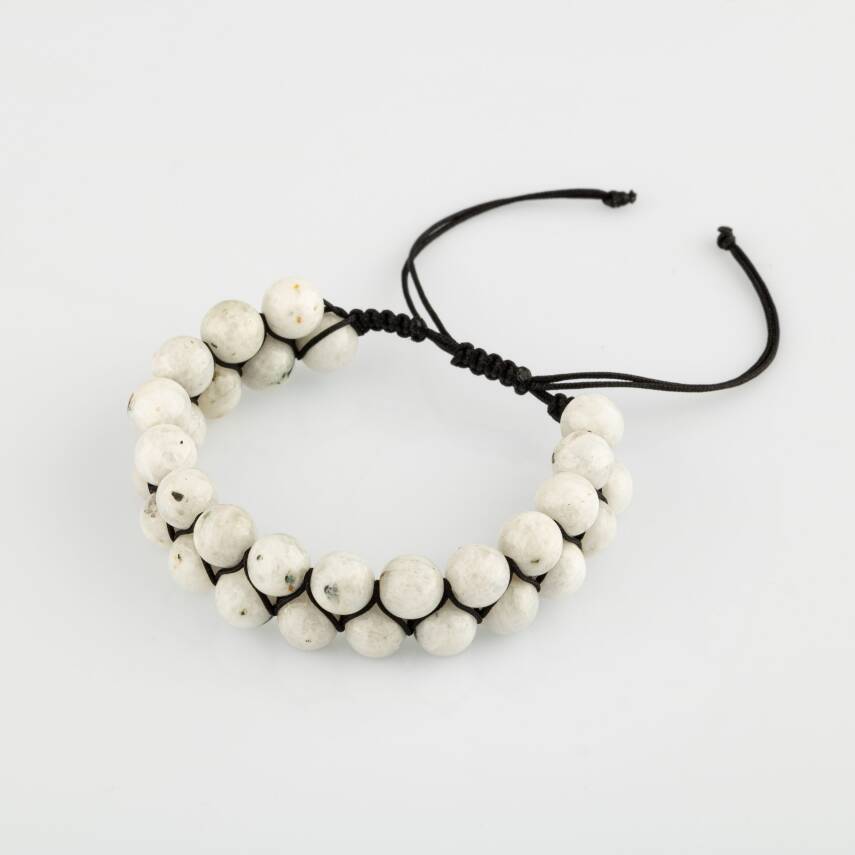 Ay Taşı 8mm Çift Sıra Makrome Doğal Taş Bileklik - 1