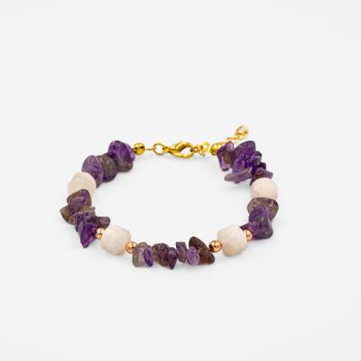 Ay Taşı-Ametist Doğal Taş Altın Kaplama Bileklik - Osmanlı Doğaltaş