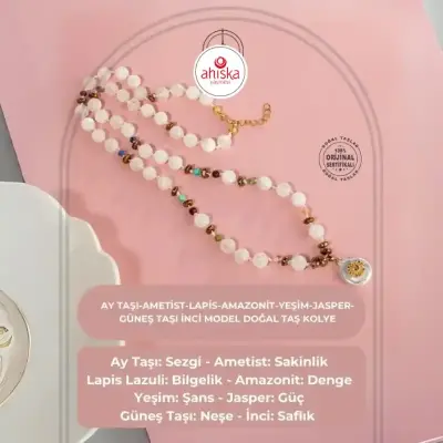 Ay Taşı-Ametist-Lapis-Amazonit-Yeşim-Jasper-Güneş Taşı İnci Model Doğal Taş Kolye - Doğal Taş (1)