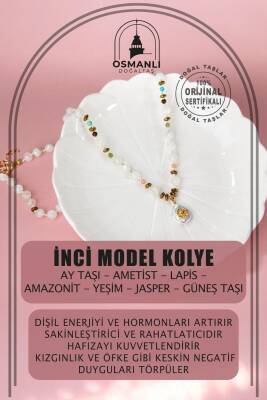 Ay Taşı-Ametist-Lapis-Amazonit-Yeşim-Jasper-Güneş Taşı İnci Model Doğal Taş Kolye - Osmanlı Doğaltaş