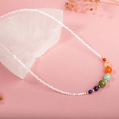 Ay Taşı Çakra Doğal Taş Kolye - Akik, Sitrin, Amazonit, Yeşim, Ametist, Lapis - 2