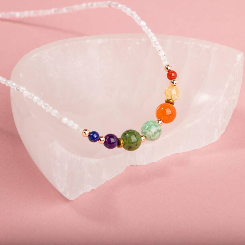 Ay Taşı Çakra Doğal Taş Kolye - Akik, Sitrin, Amazonit, Yeşim, Ametist, Lapis - 3