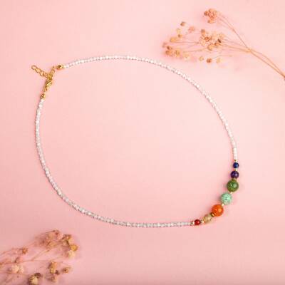 Ay Taşı Çakra Doğal Taş Kolye - Akik, Sitrin, Amazonit, Yeşim, Ametist, Lapis - 4