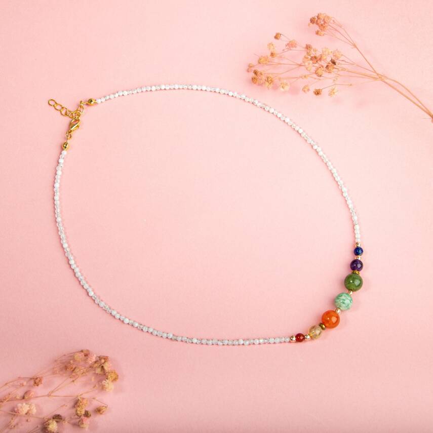 Ay Taşı Çakra Doğal Taş Kolye - Akik, Sitrin, Amazonit, Yeşim, Ametist, Lapis - 4