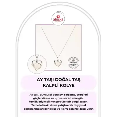 Ay Taşı Doğal Taş Kalpli Kolye, Gümüş Zincir - Doğal Taş (1)
