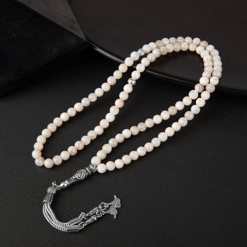 Ay Taşı Doğal Taş Tesbih 99luk - 6mm - 3