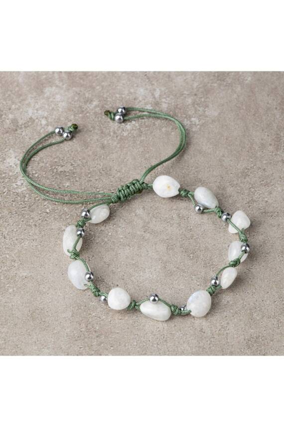 Ay Taşı Natürel Kesim Doğal Taş Makrome Bileklik - 1