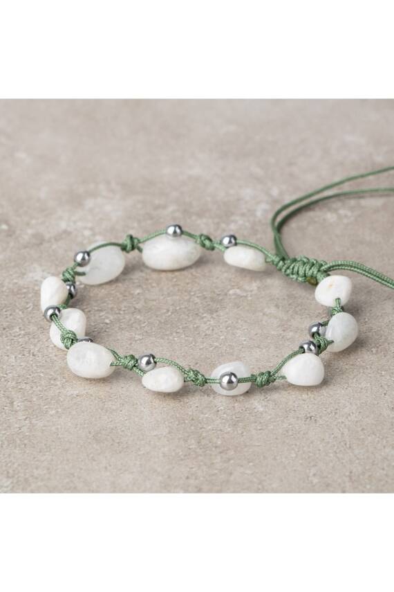 Ay Taşı Natürel Kesim Doğal Taş Makrome Bileklik - 2