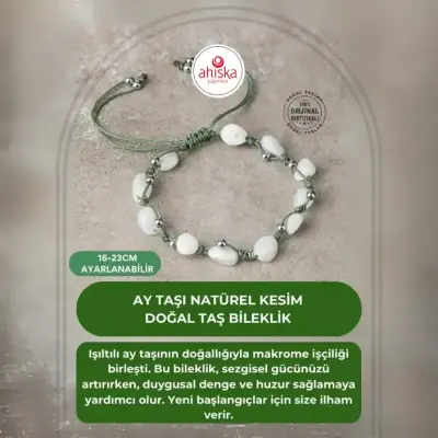 Ay Taşı Natürel Kesim Doğal Taş Makrome Bileklik - 1