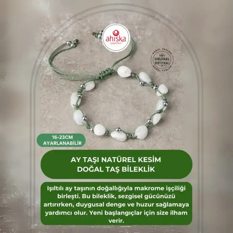 Ay Taşı Natürel Kesim Doğal Taş Makrome Bileklik - 1