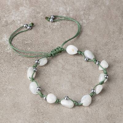 Ay Taşı Natürel Kesim Doğal Taş Makrome Bileklik - Osmanlı Doğaltaş