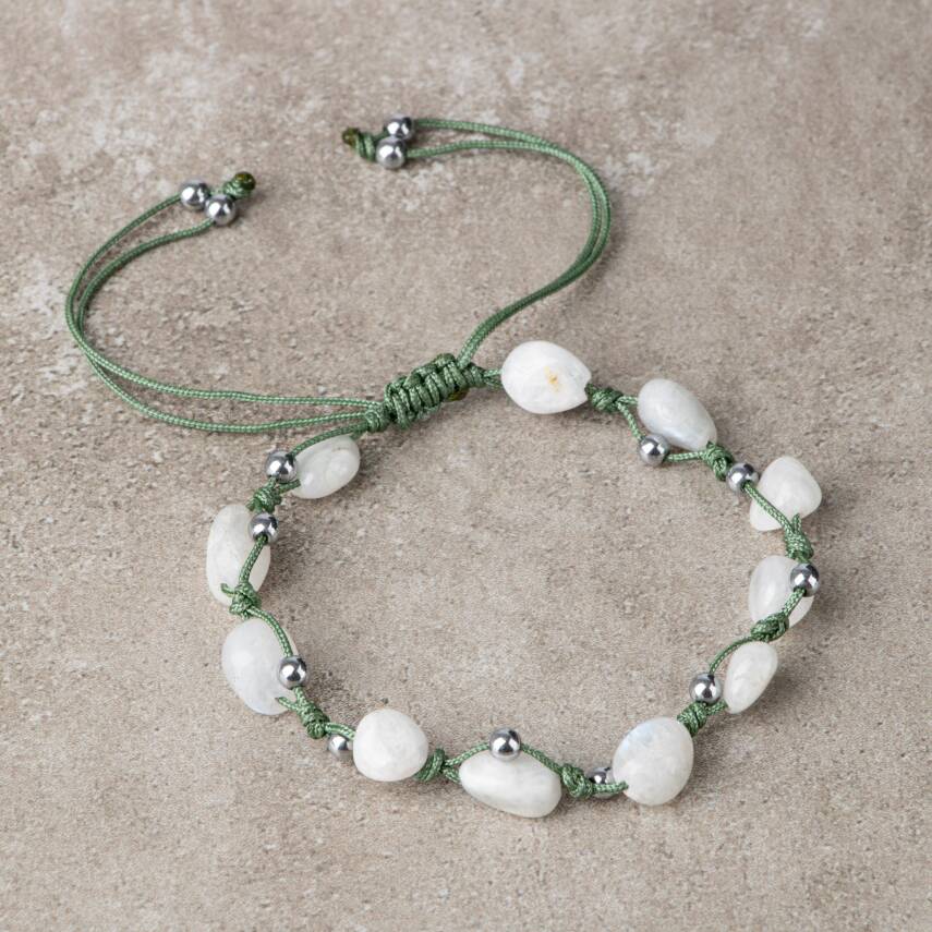 Ay Taşı Natürel Kesim Doğal Taş Makrome Bileklik - 1