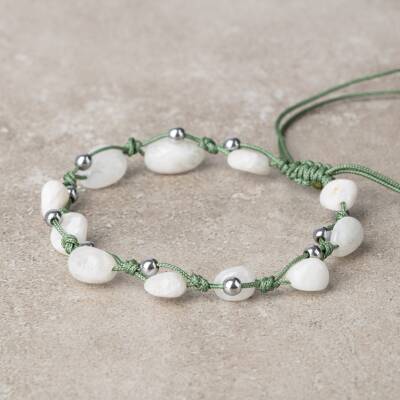 Ay Taşı Natürel Kesim Doğal Taş Makrome Bileklik - 2