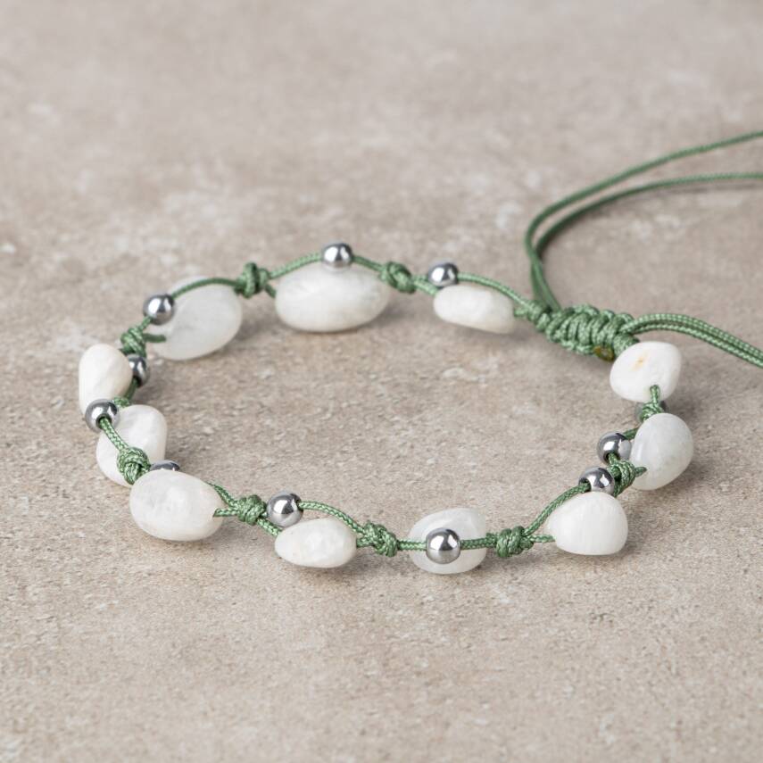 Ay Taşı Natürel Kesim Doğal Taş Makrome Bileklik - 2