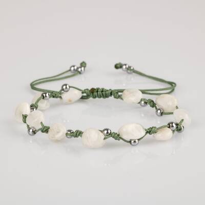 Ay Taşı Natürel Kesim Doğal Taş Makrome Bileklik - 3