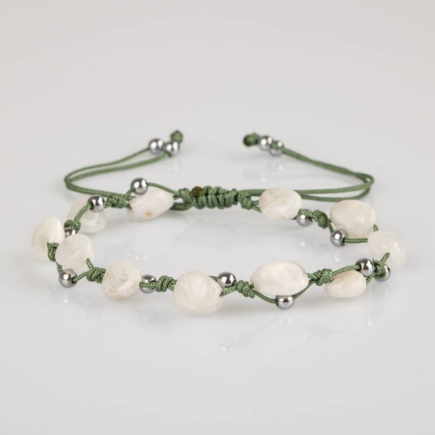 Ay Taşı Natürel Kesim Doğal Taş Makrome Bileklik - 3