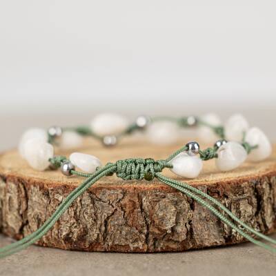 Ay Taşı Natürel Kesim Doğal Taş Makrome Bileklik - 4