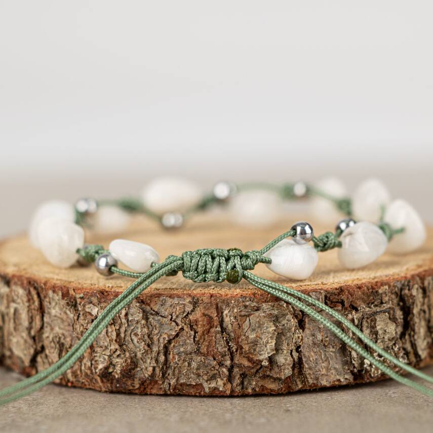 Ay Taşı Natürel Kesim Doğal Taş Makrome Bileklik - 4