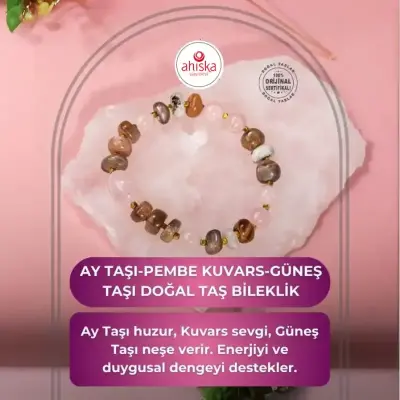 Ay Taşı-Pembe Kuvars-Güneş Taşı Doğal Taş Bileklik - Doğal Taş (1)