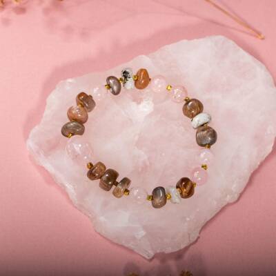 Ay Taşı-Pembe Kuvars-Güneş Taşı Doğal Taş Bileklik - 2