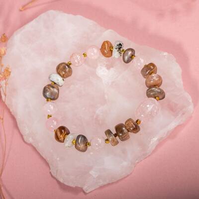 Ay Taşı-Pembe Kuvars-Güneş Taşı Doğal Taş Bileklik - 3