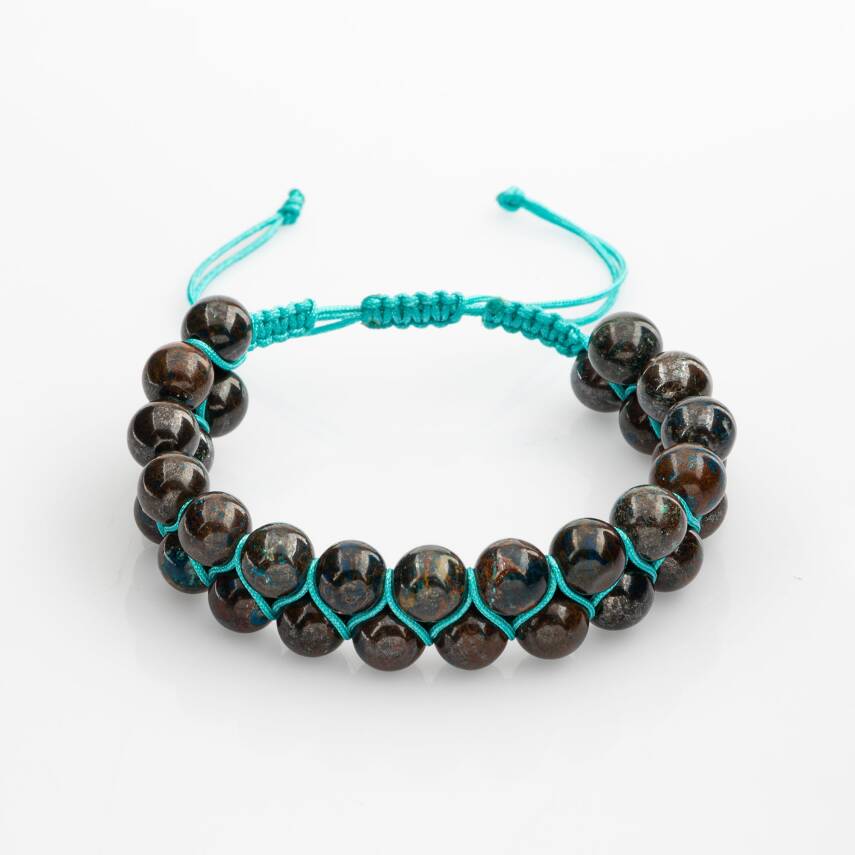 Azurit 8mm Çift Sıra Makrome Doğal Taş Bileklik - 1