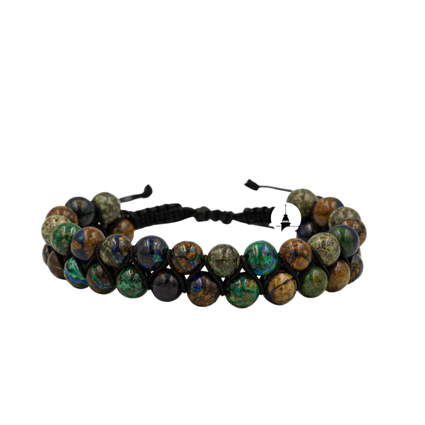 Azurit Malakit 6mm Çift Sıra Makrome Doğal Taş Bileklik - 1