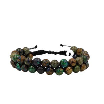 Azurit Malakit 6mm Çift Sıra Makrome Doğal Taş Bileklik - 2