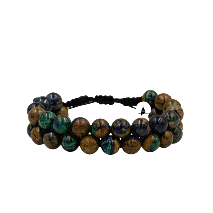 Azurit Malakit 8mm Çift Sıra Makrome Doğal Taş Bileklik - 1
