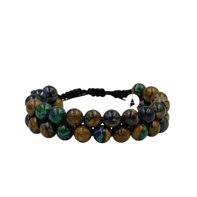Azurit Malakit 8mm Çift Sıra Makrome Doğal Taş Bileklik - 2