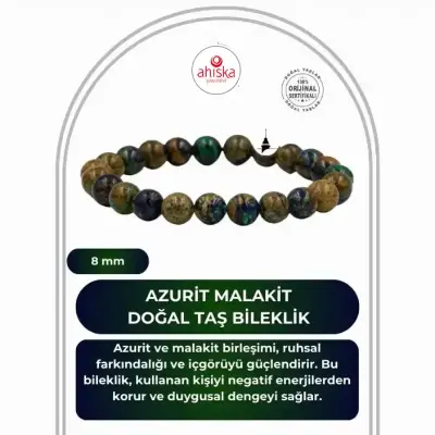 Azurit Malakit 8mm Doğal Taş Bileklik - Doğal Taş (1)