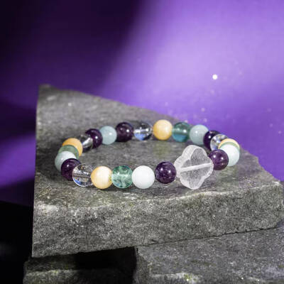 Balık Burcu Bileklik Akuamarin, Ametist, Kalsit, Kristal Kuvars, Yeşil Florit - Osmanlı Doğaltaş