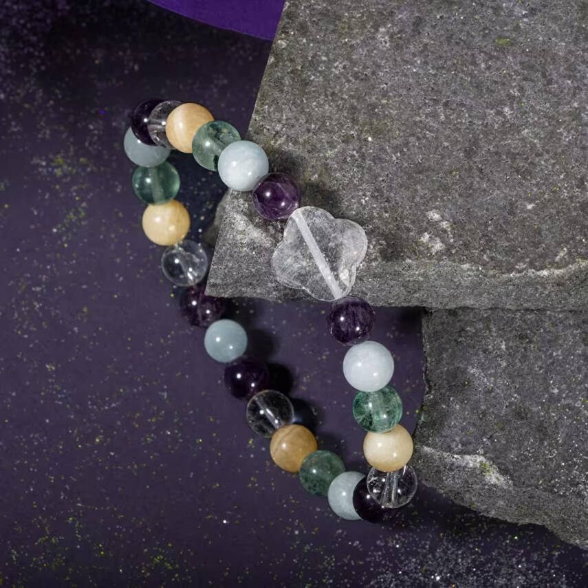 Balık Burcu Bileklik Akuamarin, Ametist, Kalsit, Kristal Kuvars, Yeşil Florit - 3