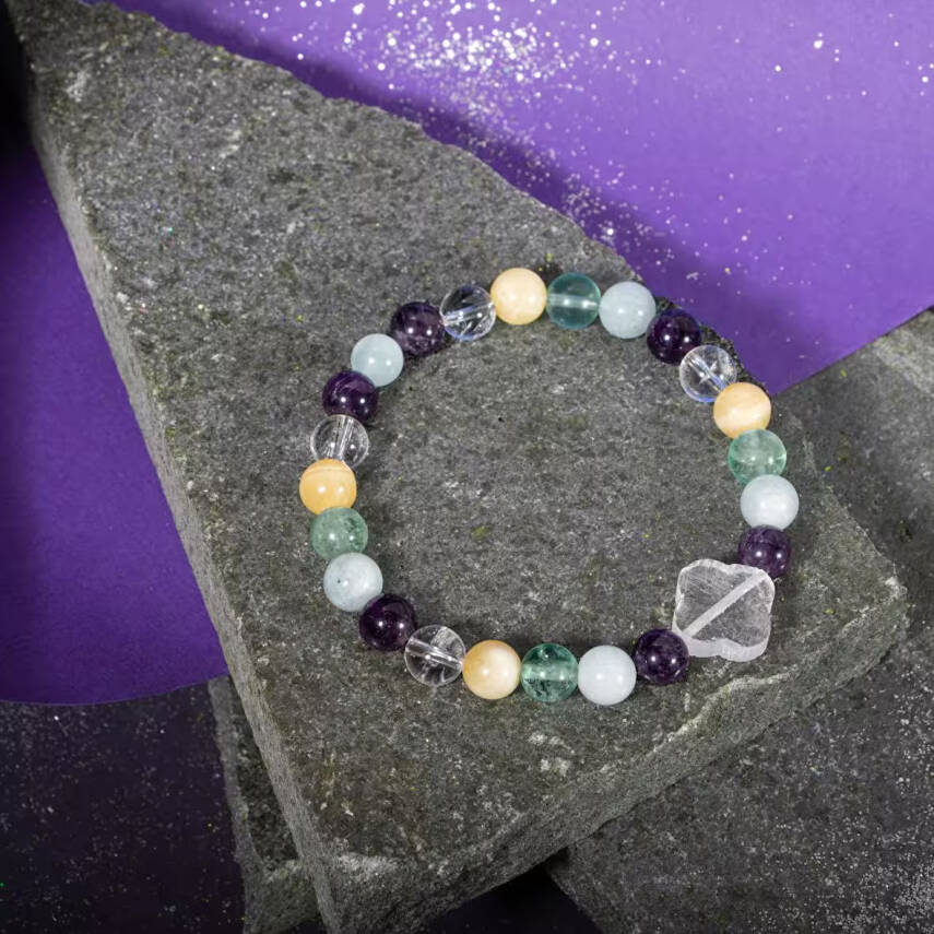 Balık Burcu Bileklik Akuamarin, Ametist, Kalsit, Kristal Kuvars, Yeşil Florit - 4