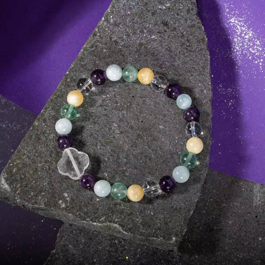 Balık Burcu Bileklik Akuamarin, Ametist, Kalsit, Kristal Kuvars, Yeşil Florit - 5