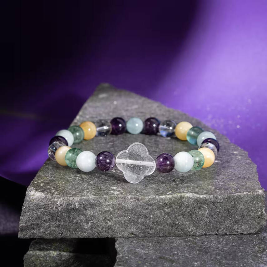 Balık Burcu Bileklik Akuamarin, Ametist, Kalsit, Kristal Kuvars, Yeşil Florit - 6