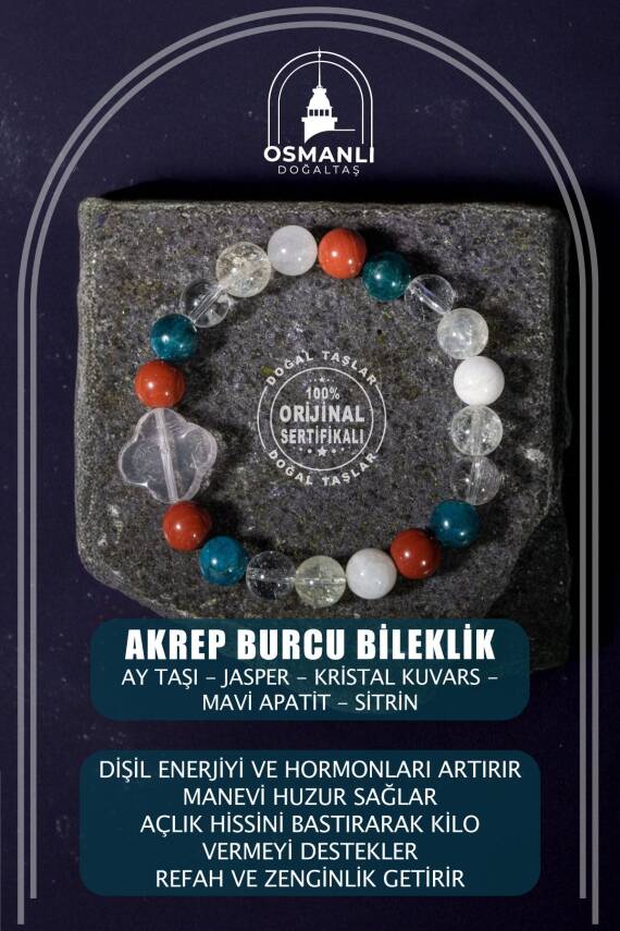 Balık Burcu Bileklik Akuamarin, Ametist, Kalsit, Kristal Kuvars, Yeşil Florit - 2