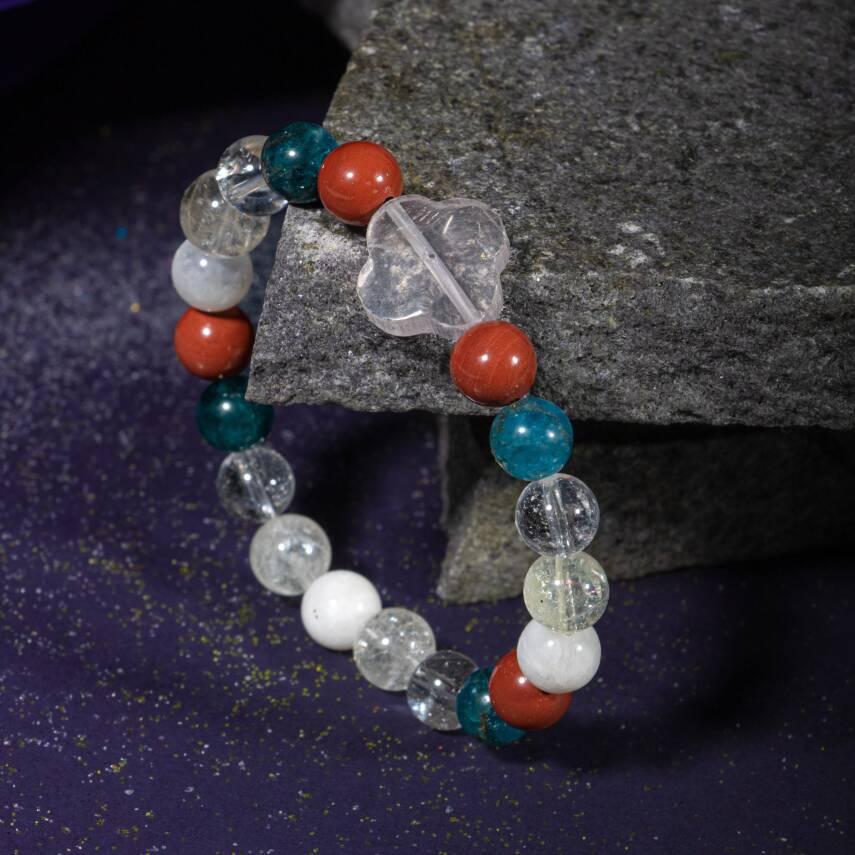 Balık Burcu Bileklik Akuamarin, Ametist, Kalsit, Kristal Kuvars, Yeşil Florit - 3