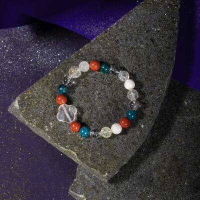 Balık Burcu Bileklik Akuamarin, Ametist, Kalsit, Kristal Kuvars, Yeşil Florit - 5