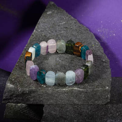 Balık Burcu Bileklik Akuamarin, Ametist, Kaplan Gözü, Labradorit, Mavi Apatit, Pembe Kuvars, Yeşim - Osmanlı Doğaltaş