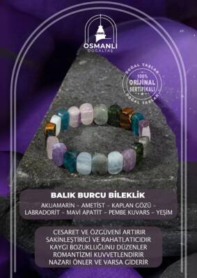 Balık Burcu Bileklik Akuamarin, Ametist, Kaplan Gözü, Labradorit, Mavi Apatit, Pembe Kuvars, Yeşim - 2